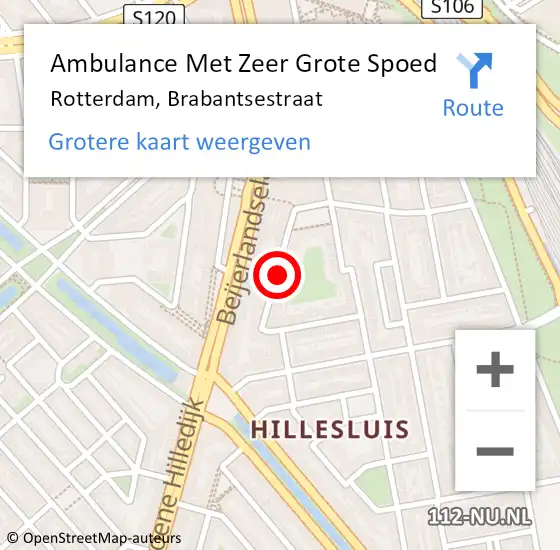 Locatie op kaart van de 112 melding: Ambulance Met Zeer Grote Spoed Naar Rotterdam, Brabantsestraat op 11 mei 2024 06:47