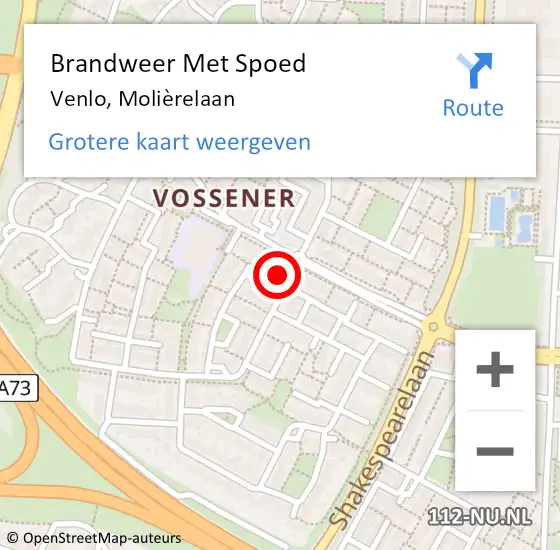 Locatie op kaart van de 112 melding: Brandweer Met Spoed Naar Venlo, Molièrelaan op 11 mei 2024 07:22