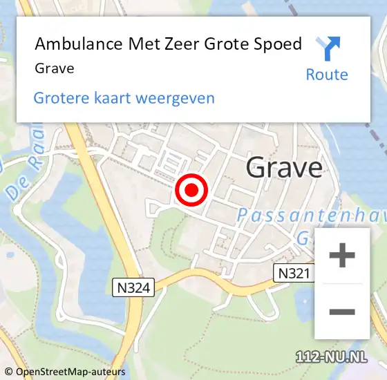 Locatie op kaart van de 112 melding: Ambulance Met Zeer Grote Spoed Naar Grave op 11 mei 2024 07:30