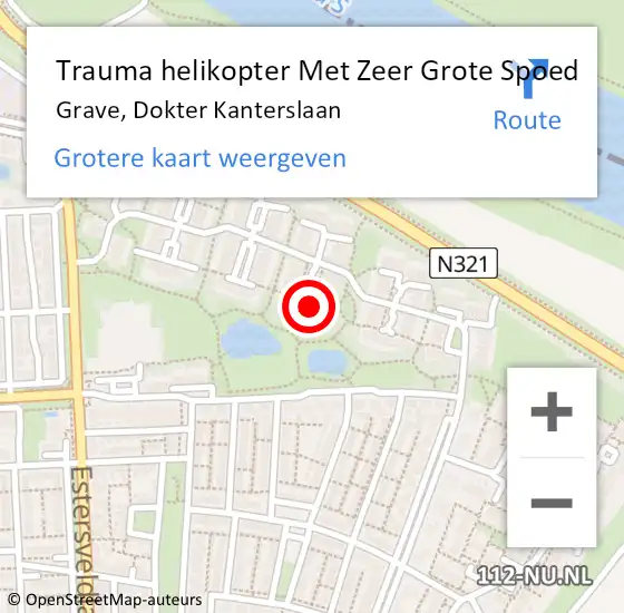 Locatie op kaart van de 112 melding: Trauma helikopter Met Zeer Grote Spoed Naar Grave, Dokter Kanterslaan op 11 mei 2024 07:32