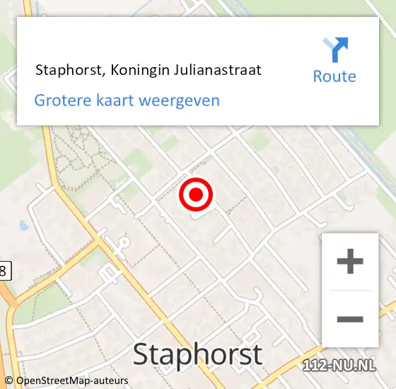 Locatie op kaart van de 112 melding:  Staphorst, Koningin Julianastraat op 11 mei 2024 08:01
