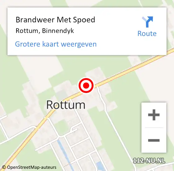 Locatie op kaart van de 112 melding: Brandweer Met Spoed Naar Rottum, Binnendyk op 11 mei 2024 08:08