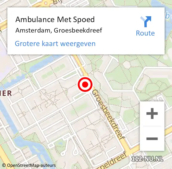 Locatie op kaart van de 112 melding: Ambulance Met Spoed Naar Amsterdam, Groesbeekdreef op 11 mei 2024 08:25