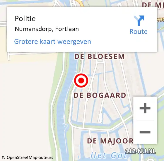 Locatie op kaart van de 112 melding: Politie Numansdorp, Fortlaan op 11 mei 2024 08:29