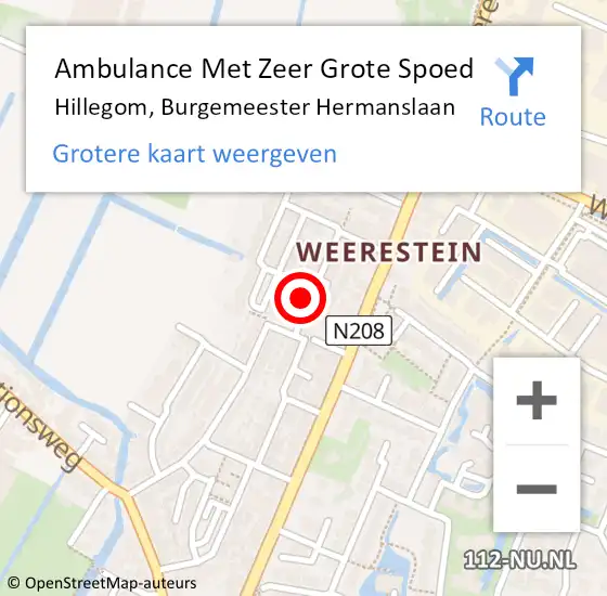 Locatie op kaart van de 112 melding: Ambulance Met Zeer Grote Spoed Naar Hillegom, Burgemeester Hermanslaan op 11 mei 2024 08:44