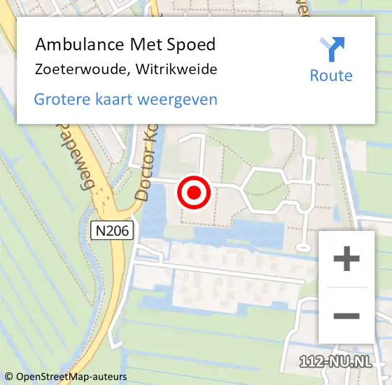 Locatie op kaart van de 112 melding: Ambulance Met Spoed Naar Zoeterwoude, Witrikweide op 11 mei 2024 08:55