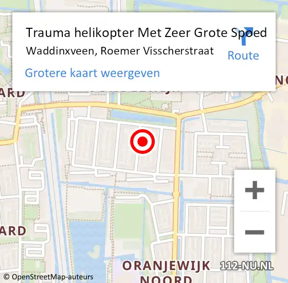 Locatie op kaart van de 112 melding: Trauma helikopter Met Zeer Grote Spoed Naar Waddinxveen, Roemer Visscherstraat op 11 mei 2024 09:08