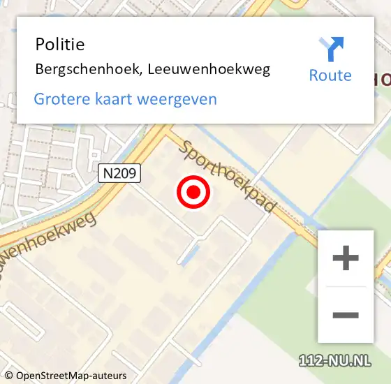 Locatie op kaart van de 112 melding: Politie Bergschenhoek, Leeuwenhoekweg op 11 mei 2024 09:33