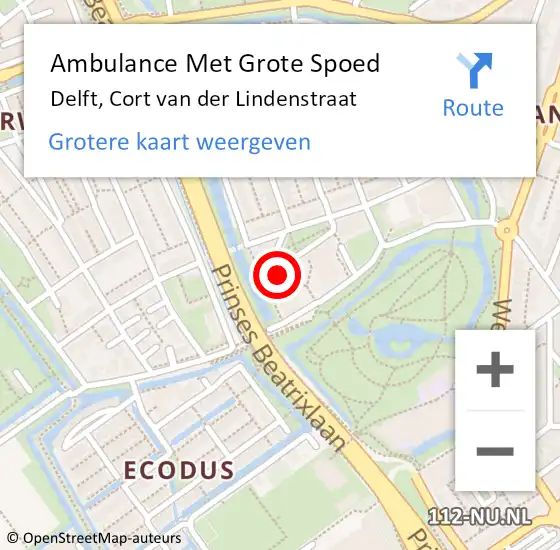 Locatie op kaart van de 112 melding: Ambulance Met Grote Spoed Naar Delft, Cort van der Lindenstraat op 11 mei 2024 09:47