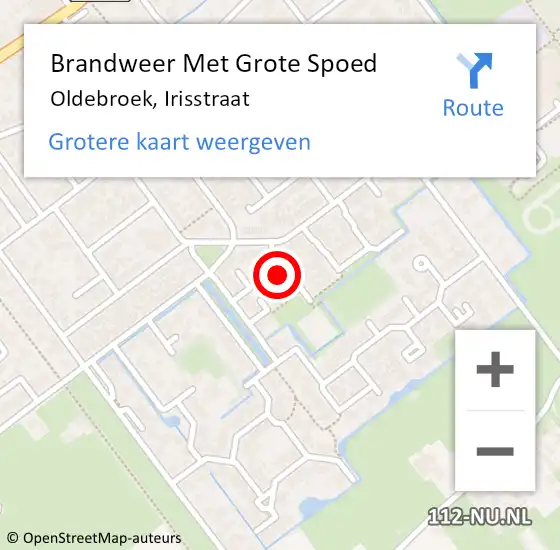 Locatie op kaart van de 112 melding: Brandweer Met Grote Spoed Naar Oldebroek, Irisstraat op 11 mei 2024 10:32