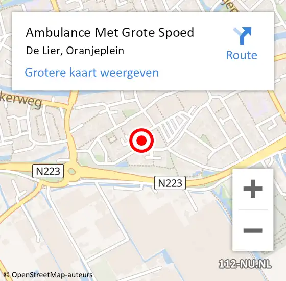 Locatie op kaart van de 112 melding: Ambulance Met Grote Spoed Naar De Lier, Oranjeplein op 11 mei 2024 10:47