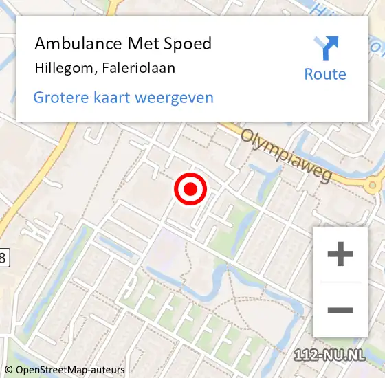 Locatie op kaart van de 112 melding: Ambulance Met Spoed Naar Hillegom, Faleriolaan op 11 mei 2024 10:48
