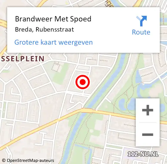 Locatie op kaart van de 112 melding: Brandweer Met Spoed Naar Breda, Rubensstraat op 11 mei 2024 10:52