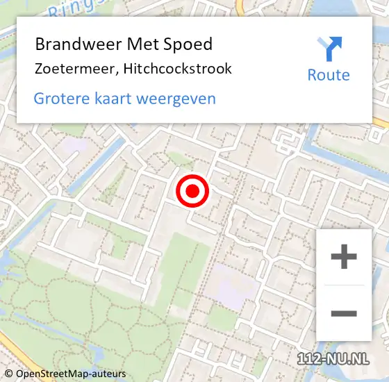 Locatie op kaart van de 112 melding: Brandweer Met Spoed Naar Zoetermeer, Hitchcockstrook op 11 mei 2024 10:52