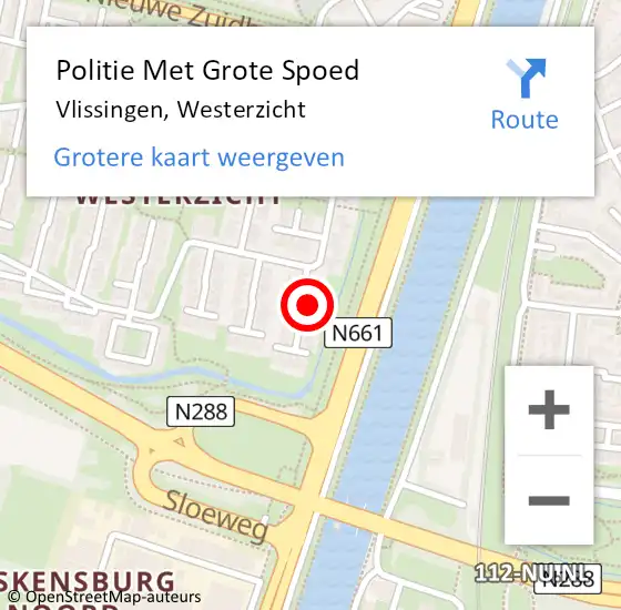 Locatie op kaart van de 112 melding: Politie Met Grote Spoed Naar Vlissingen, Westerzicht op 11 mei 2024 11:04