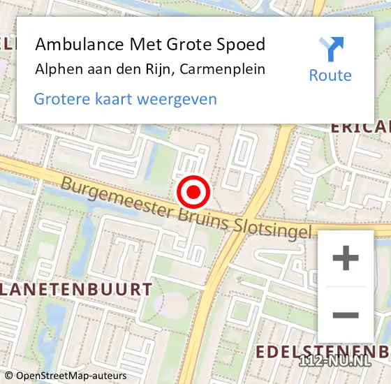 Locatie op kaart van de 112 melding: Ambulance Met Grote Spoed Naar Alphen aan den Rijn, Carmenplein op 11 mei 2024 11:21