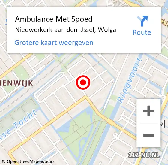 Locatie op kaart van de 112 melding: Ambulance Met Spoed Naar Nieuwerkerk aan den IJssel, Wolga op 11 mei 2024 11:21