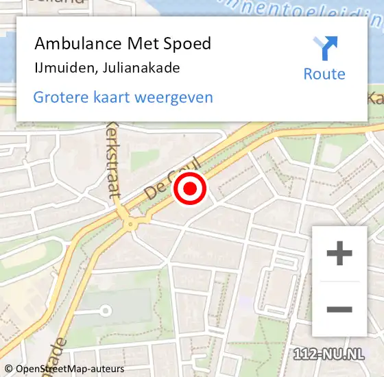 Locatie op kaart van de 112 melding: Ambulance Met Spoed Naar IJmuiden, Julianakade op 11 mei 2024 11:23