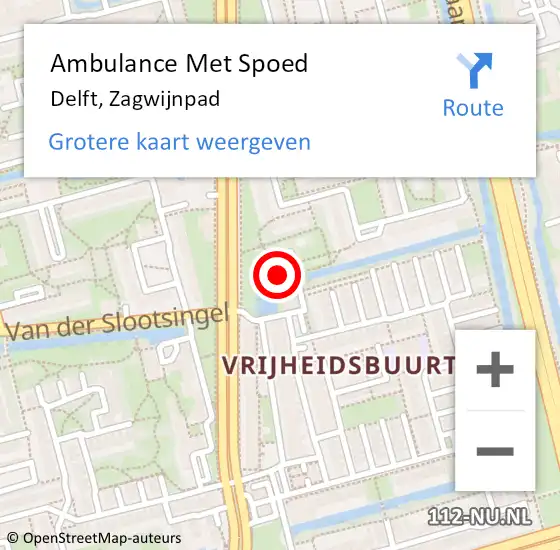 Locatie op kaart van de 112 melding: Ambulance Met Spoed Naar Delft, Zagwijnpad op 11 mei 2024 11:25