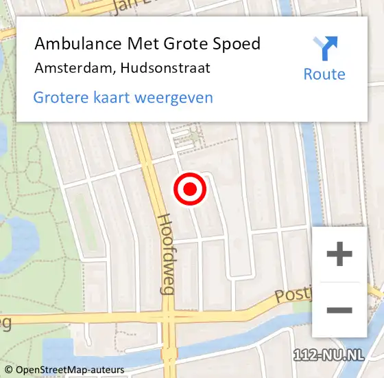 Locatie op kaart van de 112 melding: Ambulance Met Grote Spoed Naar Amsterdam, Hudsonstraat op 11 mei 2024 11:49
