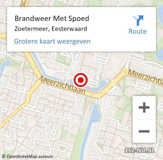Locatie op kaart van de 112 melding: Brandweer Met Spoed Naar Zoetermeer, Eesterwaard op 11 mei 2024 11:52