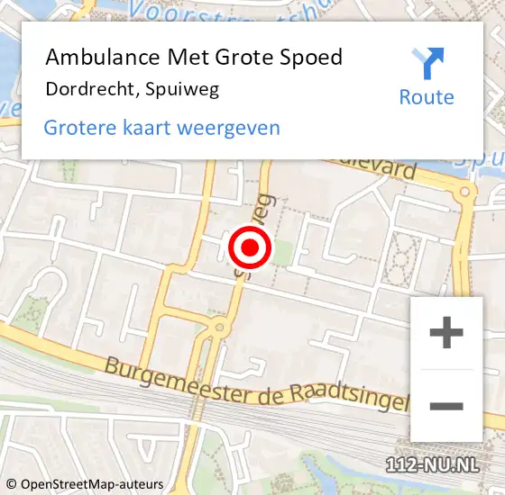 Locatie op kaart van de 112 melding: Ambulance Met Grote Spoed Naar Dordrecht, Spuiweg op 11 mei 2024 11:56
