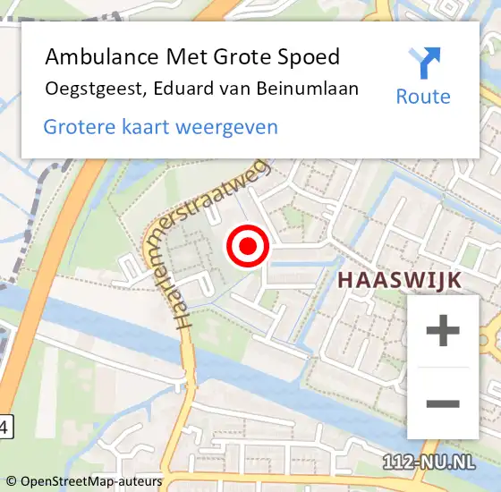 Locatie op kaart van de 112 melding: Ambulance Met Grote Spoed Naar Oegstgeest, Eduard van Beinumlaan op 11 mei 2024 12:14