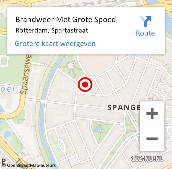 Locatie op kaart van de 112 melding: Brandweer Met Grote Spoed Naar Rotterdam, Spartastraat op 11 mei 2024 12:17