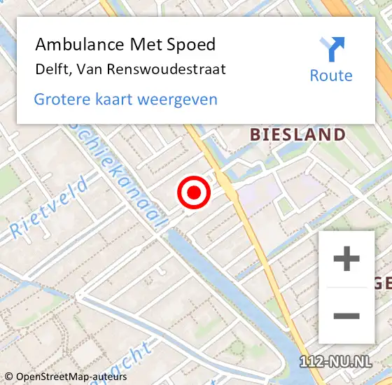 Locatie op kaart van de 112 melding: Ambulance Met Spoed Naar Delft, Van Renswoudestraat op 11 mei 2024 12:30