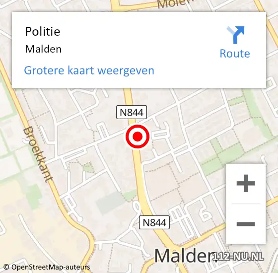 Locatie op kaart van de 112 melding: Politie Malden op 11 mei 2024 12:54