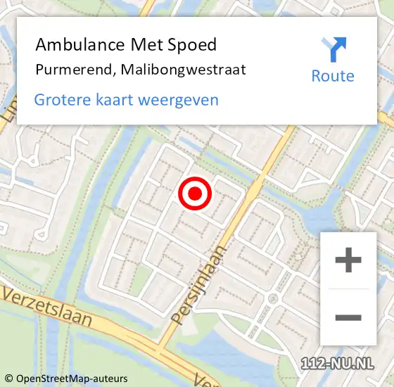 Locatie op kaart van de 112 melding: Ambulance Met Spoed Naar Purmerend, Malibongwestraat op 11 mei 2024 13:04