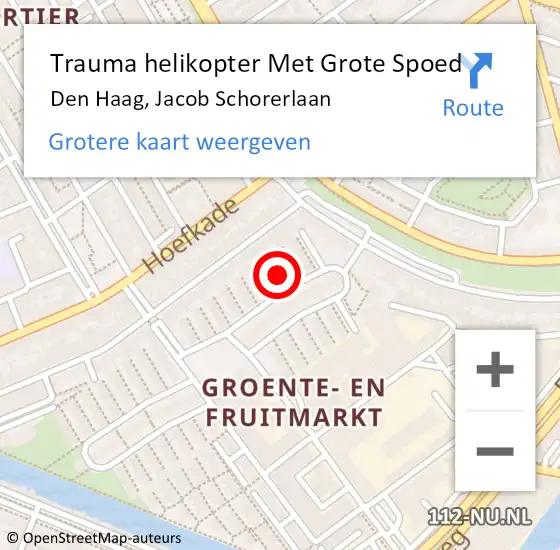 Locatie op kaart van de 112 melding: Trauma helikopter Met Grote Spoed Naar Den Haag, Jacob Schorerlaan op 11 mei 2024 13:09