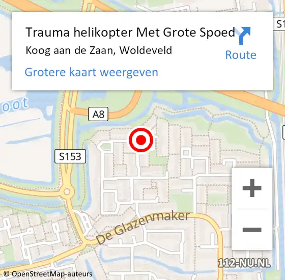 Locatie op kaart van de 112 melding: Trauma helikopter Met Grote Spoed Naar Koog aan de Zaan, Woldeveld op 11 mei 2024 13:15