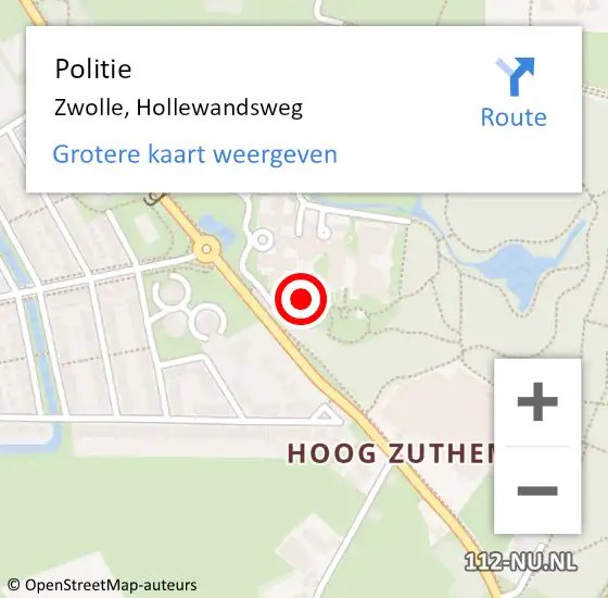 Locatie op kaart van de 112 melding: Politie Zwolle, Hollewandsweg op 11 mei 2024 13:18