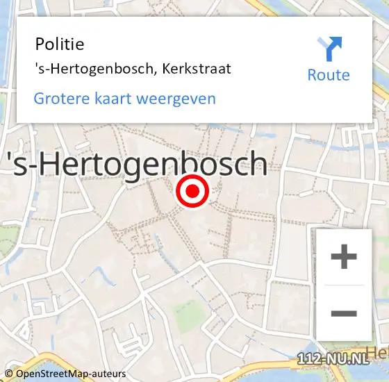 Locatie op kaart van de 112 melding: Politie 's-Hertogenbosch, Kerkstraat op 11 mei 2024 13:41