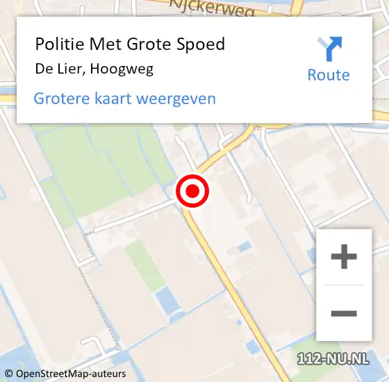 Locatie op kaart van de 112 melding: Politie Met Grote Spoed Naar De Lier, Hoogweg op 11 mei 2024 13:57