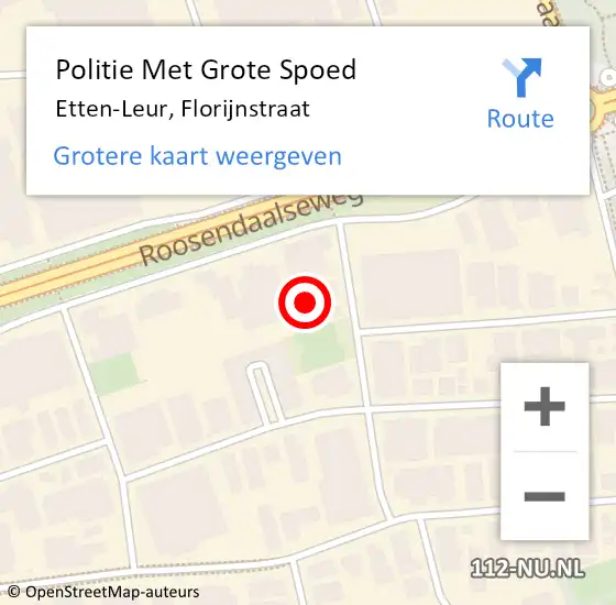 Locatie op kaart van de 112 melding: Politie Met Grote Spoed Naar Etten-Leur, Florijnstraat op 11 mei 2024 14:03