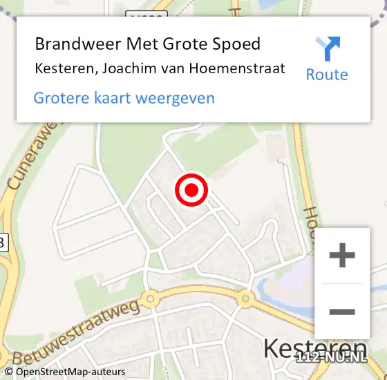 Locatie op kaart van de 112 melding: Brandweer Met Grote Spoed Naar Kesteren, Joachim van Hoemenstraat op 11 mei 2024 14:04