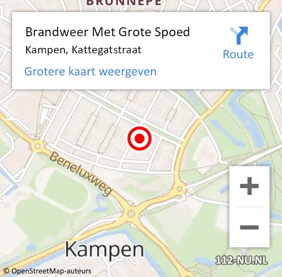 Locatie op kaart van de 112 melding: Brandweer Met Grote Spoed Naar Kampen, Kattegatstraat op 11 mei 2024 14:05