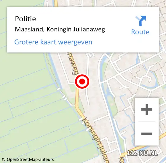 Locatie op kaart van de 112 melding: Politie Maasland, Koningin Julianaweg op 11 mei 2024 14:17