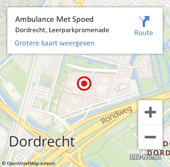 Locatie op kaart van de 112 melding: Ambulance Met Spoed Naar Dordrecht, Leerparkpromenade op 11 mei 2024 14:19