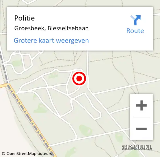Locatie op kaart van de 112 melding: Politie Groesbeek, Biesseltsebaan op 11 mei 2024 14:22