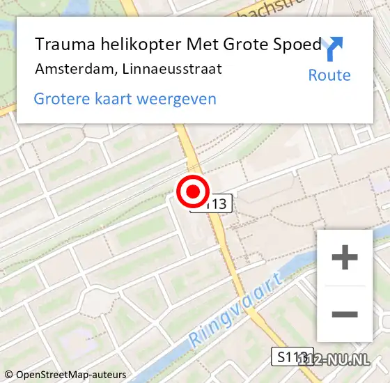 Locatie op kaart van de 112 melding: Trauma helikopter Met Grote Spoed Naar Amsterdam, Linnaeusstraat op 11 mei 2024 14:29