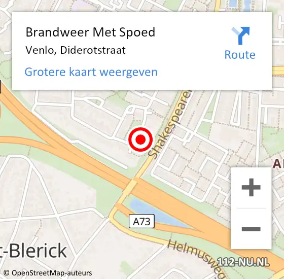 Locatie op kaart van de 112 melding: Brandweer Met Spoed Naar Venlo, Diderotstraat op 11 mei 2024 14:44