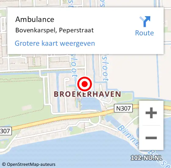 Locatie op kaart van de 112 melding: Ambulance Bovenkarspel, Peperstraat op 11 mei 2024 14:44