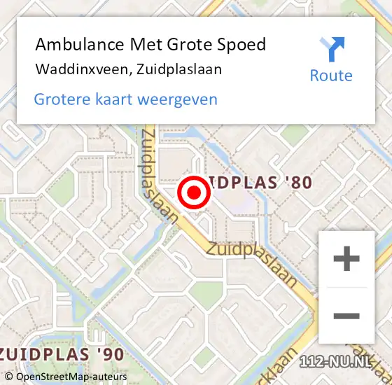 Locatie op kaart van de 112 melding: Ambulance Met Grote Spoed Naar Waddinxveen, Zuidplaslaan op 11 mei 2024 14:51