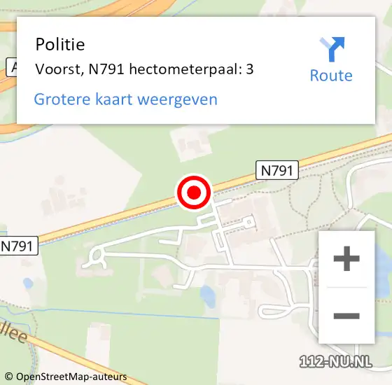 Locatie op kaart van de 112 melding: Politie Voorst, N791 hectometerpaal: 3 op 11 mei 2024 14:54