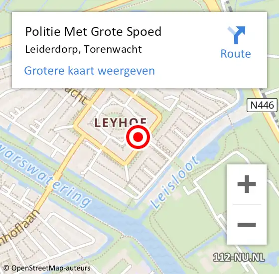 Locatie op kaart van de 112 melding: Politie Met Grote Spoed Naar Leiderdorp, Torenwacht op 11 mei 2024 15:03