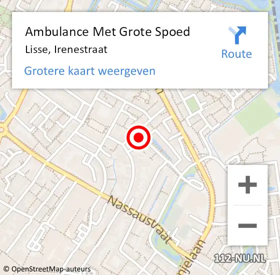 Locatie op kaart van de 112 melding: Ambulance Met Grote Spoed Naar Lisse, Irenestraat op 11 mei 2024 15:09
