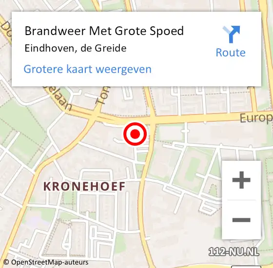 Locatie op kaart van de 112 melding: Brandweer Met Grote Spoed Naar Eindhoven, de Greide op 11 mei 2024 15:21